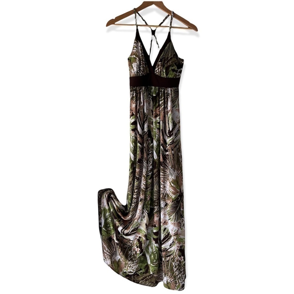 Linda Segal Tropical Print Braided Racerback Maxi Dress. Size XS